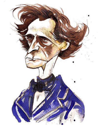 Hector Berlioz, French composer (1803-69); color caricature by Neale Osborne